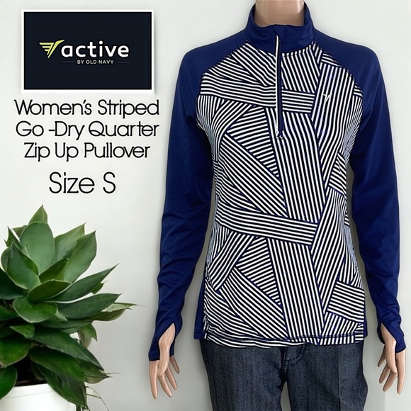 Old Navy Active Blue & White Stripe Active Go-Dry 3/4 Zip Up Pullover - Picture 16 of 16
